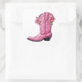 Sticker Carré Hot rose Cowgirl Boot Howdy (Sac)