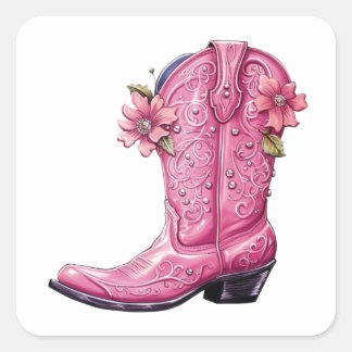 Sticker Carré Hot rose Cowgirl Boot Howdy