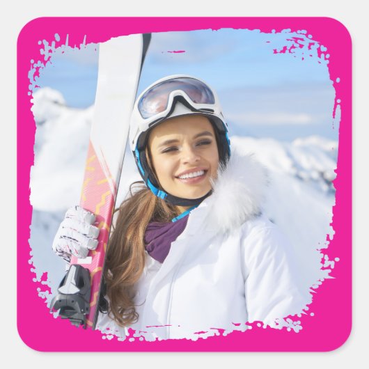 Sticker Carré Hot rose moderne Grunge photo de la frontière (Devant)