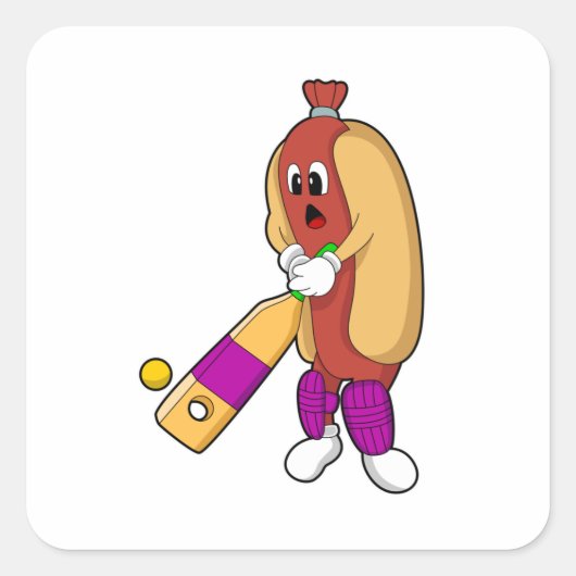 Sticker Carré Hotdog au cricket avec batte de cricket (Devant)