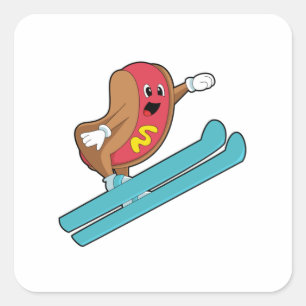 Sticker Carré Hotdog comme sauteur de ski avec Ski.PNG
