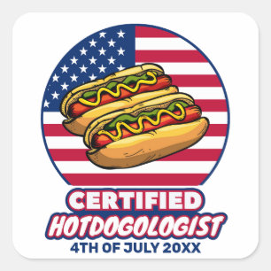 Sticker Carré Hotdogologue certifié American Flag Hot Dog