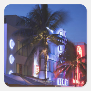 Sticker Carré Hôtel au néon la nuit, commande d'océan, Miami