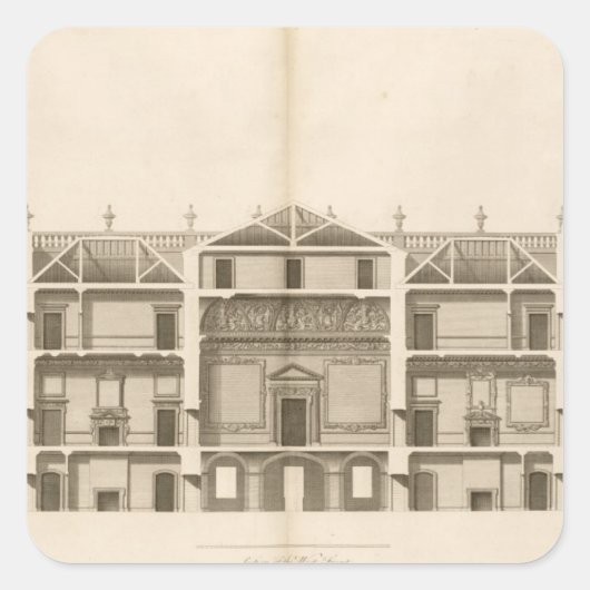 Sticker Carré Houghton Hall : section du front ouest, gravée (Devant)