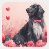 Sticker Carré Hound afghan avec Roses - Saint Valentin (Devant)