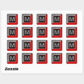 Sticker Carré Houndstooth et monogramme classiques | Blanc noir (Feuille)