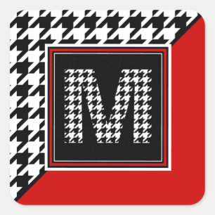 Sticker Carré Houndstooth et monogramme classiques Blanc noir