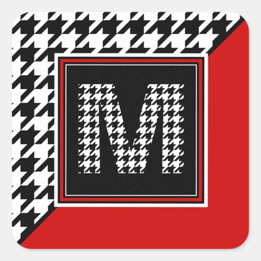Sticker Carré Houndstooth et monogramme classiques | Blanc noir (Devant)