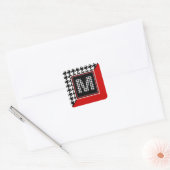 Sticker Carré Houndstooth et monogramme classiques | Blanc noir (Enveloppe)