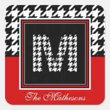Houndstooth et monogramme classiques | Blanc noir 