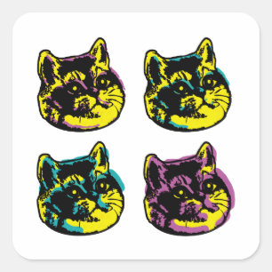 Sticker Carré Hourde Respiration Chat Pop Art Les Quatre Chatons