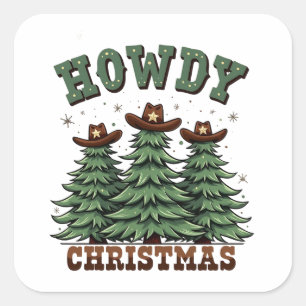 Sticker Carré Howdy Christmas Cactus Western Xmas