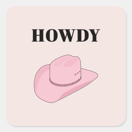 Sticker Carré Howdy Pink Cowboy Casquette (Devant)