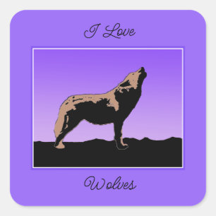 Sticker Carré Howling Wolf at Sunset - Art faunique original