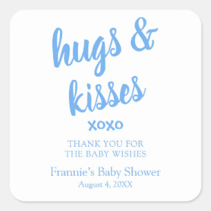 Sticker Carré Hugs & Kisses Blue merci Baby shower