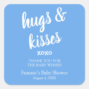 Sticker Carré Hugs & Kisses Blue merci Baby shower Carré S