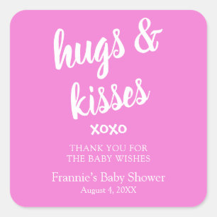 Sticker Carré Hugs & Kisses rose merci Baby shower
