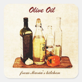 Sticker Carré Huile d'olive - bouteilles d'huile végétale avec l