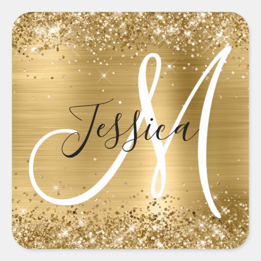 Sticker Carré Huile d'or Glitter Monogramme noir et blanc (Devant)