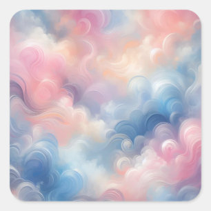 Sticker Carré Huile Vibrante Pastel Rose Bleu Art Abstrait