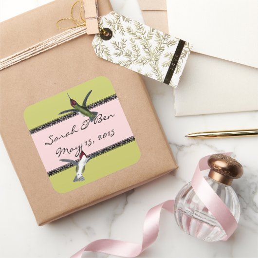 Sticker Carré Humming Birds Grunge Hearts with Wings (Cadeaux)