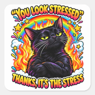 Sticker Carré Humour de chat noir sarcastique Citation drôle d