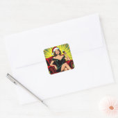 Sticker Carré Humour Vin Rétro Art Pop Noël (Enveloppe)