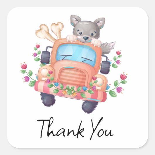 Sticker Carré hurler avec Joy Cute Grey Wolf (Devant)