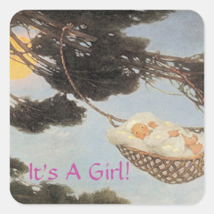 Sticker Carré Hush-a-Bye, Baby Nursery Rhyme Baby Girl