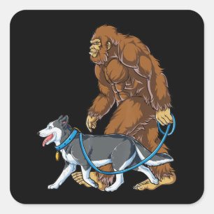 Sticker Carré Husky Bigfoot Dog Walk Siberian Husky Sasquatch