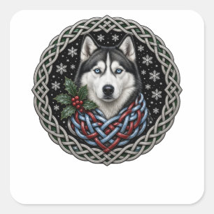 Sticker Carré Husky d'hiver au nœud celtique