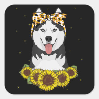 Sticker Carré Husky | Femme maman Sibérienne Husky Chien Tournes