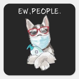 Sticker Carré Husky Gift Chien Husky Portant Un Masque Visage