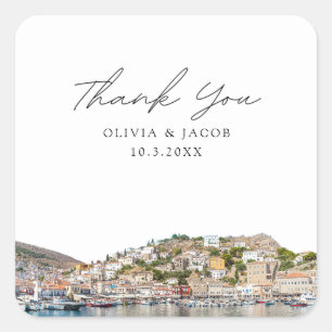 Sticker Carré Hydra Grèce Mariage Favor Merci