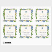 Sticker Carré Hydrangea Bleu Doré Fête des 20 Ans de Mariage (Feuille)