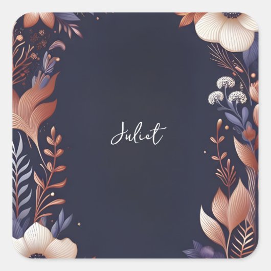 Sticker Carré Hydrangea Métallic Bleu Nuit Mariage (Devant)