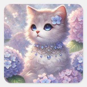 Sticker Carré Hydrangea Princess Cat