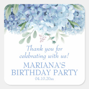 Sticker Carré Hydrangeas Aquarelle Florale fête d'anniversaire F