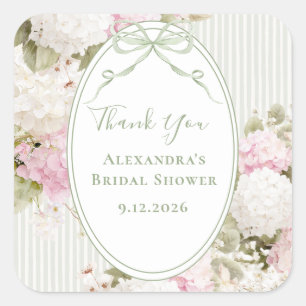 Sticker Carré Hydrangeas Roses Blancs Salle de Bain de Mariage V