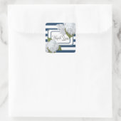 Sticker Carré Hydrangée blanche Flore marine marine Bleu rayé (Sac)
