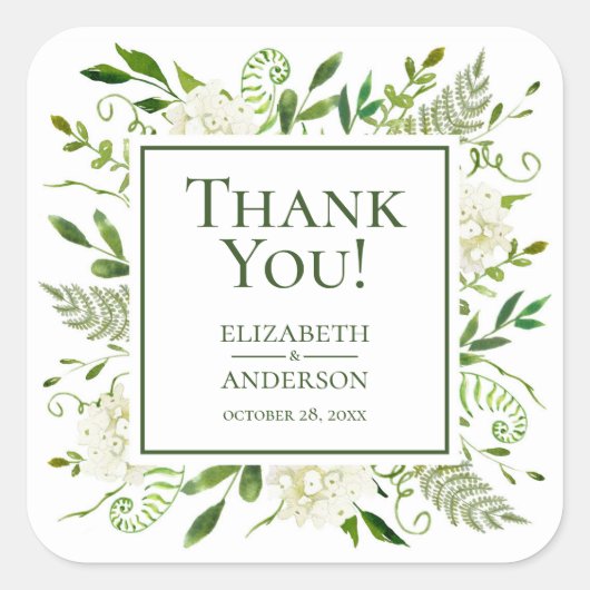 Sticker Carré Hydrangées blanches Merci Mariage Floral (Devant)