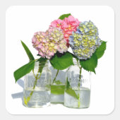Sticker Carré Hydrangées florales rose pâle bleu jaune vert (Devant)