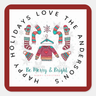 Sticker Carré Hygge Christmas Ugly Sweater Festin Amusant Tags c