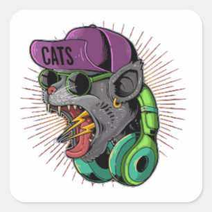 Sticker Carré Hypobète de chat hurlant adolescent