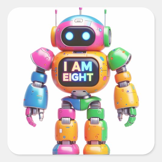 Sticker Carré I Am Eight Robot for Kids 8th Birthday Robot Boy (Devant)