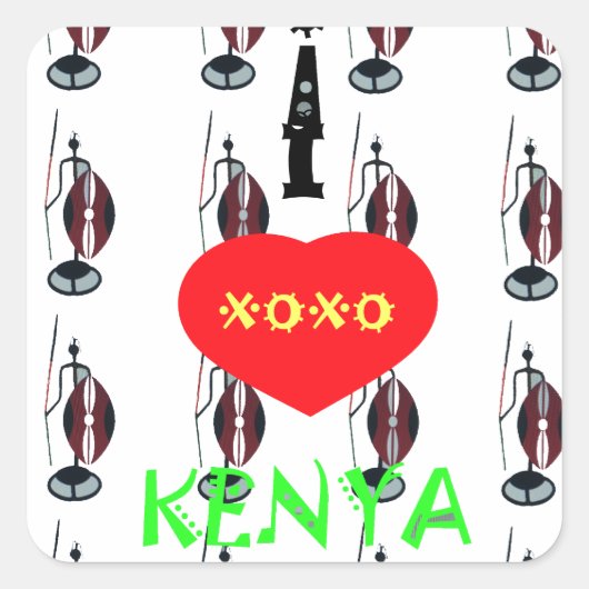 Sticker Carré I Heart Kenya XOXO (Devant)