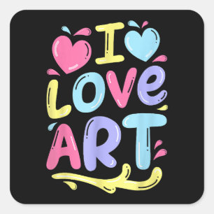 Sticker Carré I Love Art, Peintre Artiste Peinture colorée Cadea