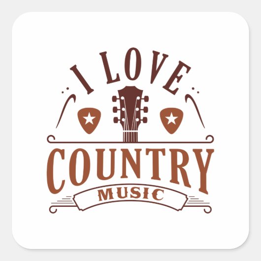 Sticker Carré I Love Country Music (Devant)
