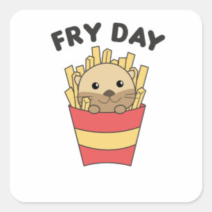 Sticker Carré I Love Fry Day Funny Otter French Fries Vendredi