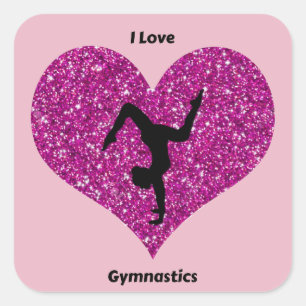 Sticker Carré I Love Gymnastique Parties scintillant Coeur Stick
